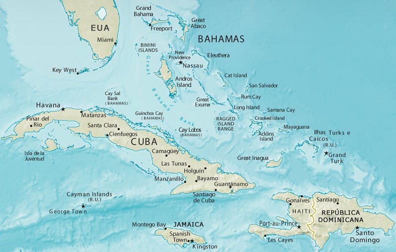 Mapa das Bahamas