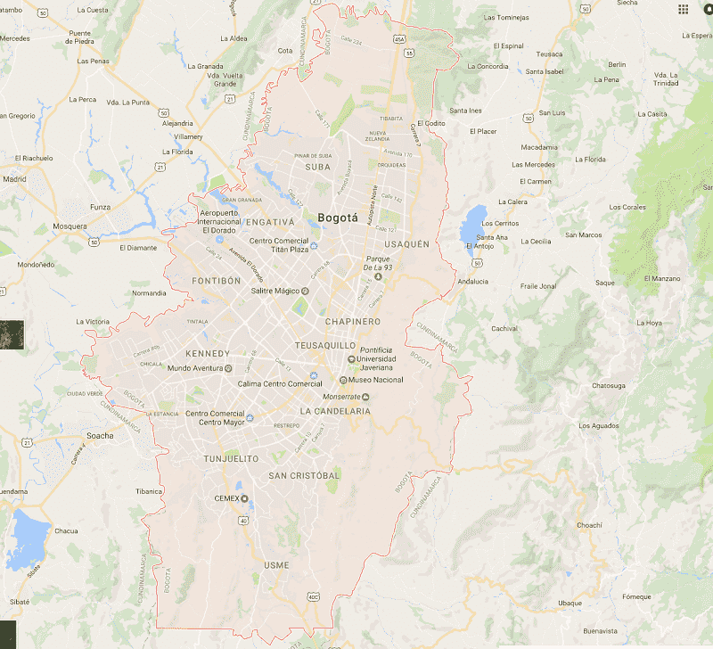 Onde Ficar em Bogotá: Mapa