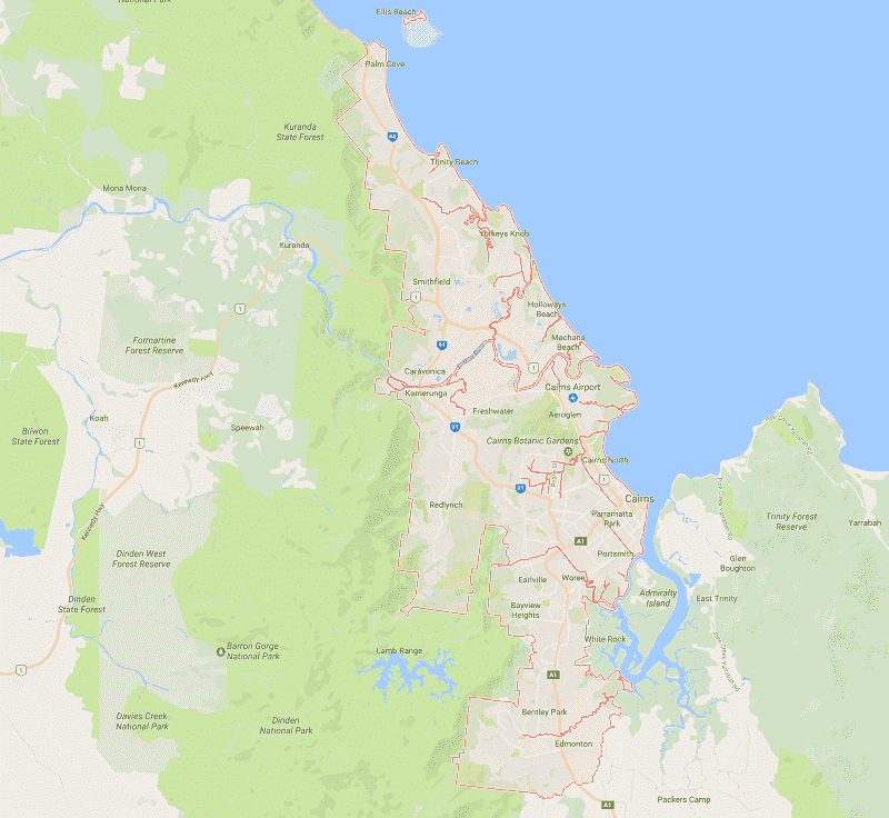 Onde Ficar em Cairns: Mapa