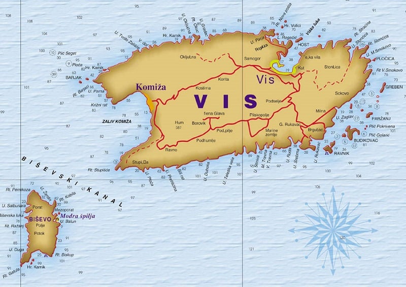 Onde Ficar na Ilha Vis: Mapa