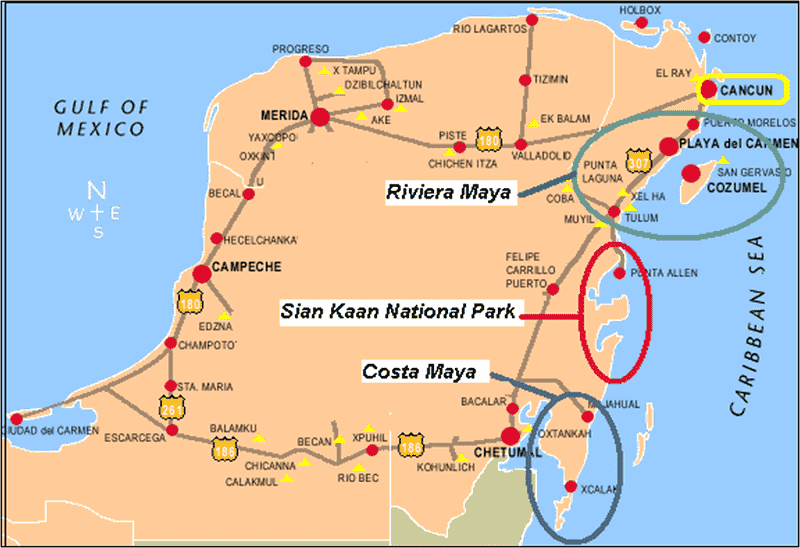 Onde Ficar na Riviera Maya: Mapa
