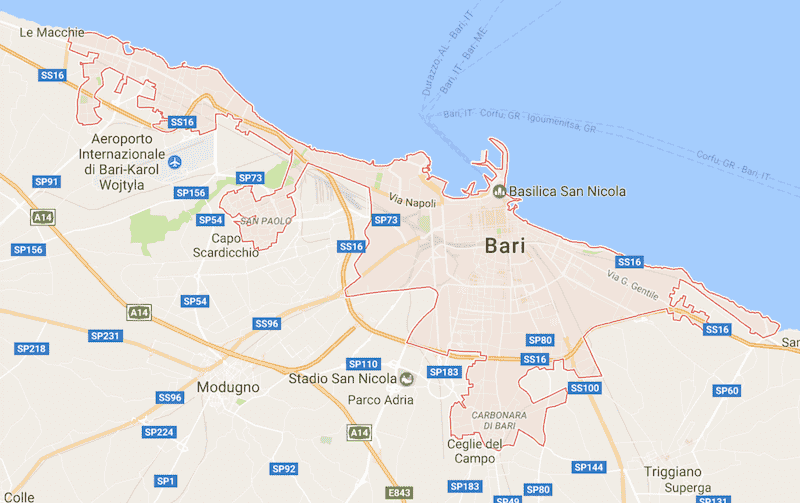 Onde Ficar em Bari na Itália: Mapa