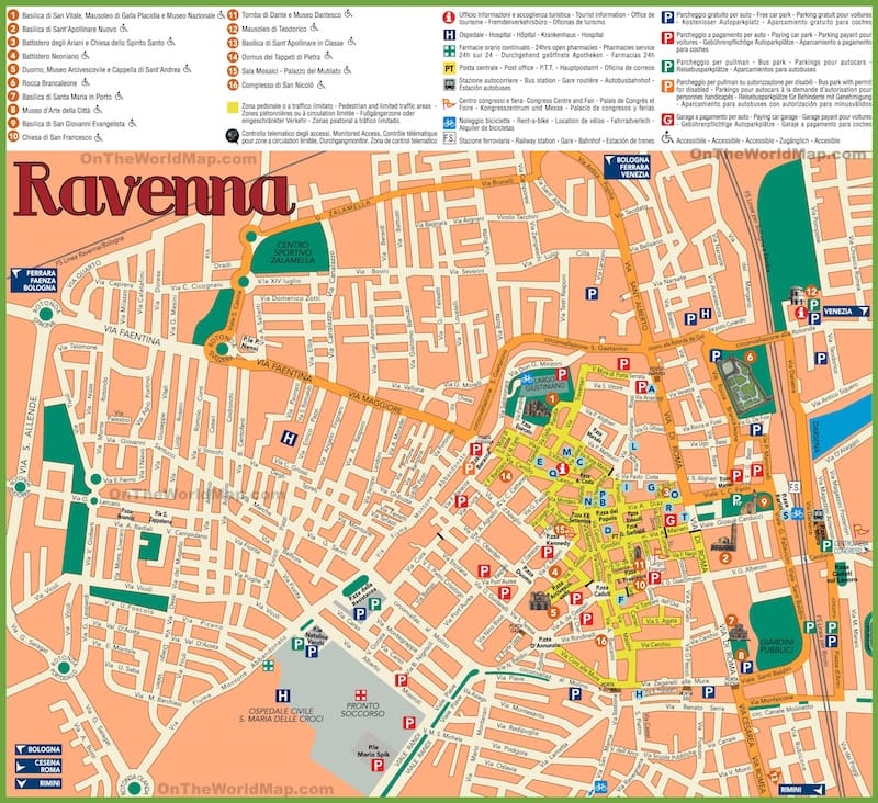 Onde Ficar em Ravenna na Itália: Mapa