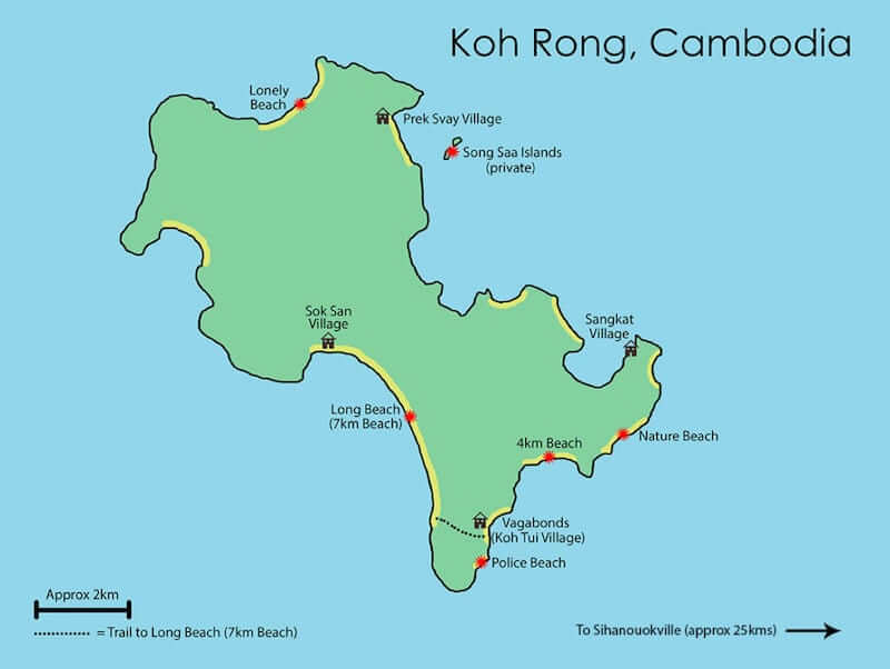 Onde Ficar em Koh Rong Island no Camboja: Mapa