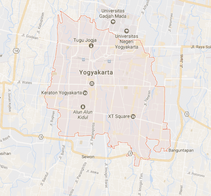 Onde Ficar em Yogyakarta na Indonésia: Mapa