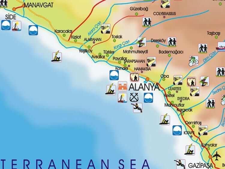 Onde Ficar em Alanya na Turquia: Mapa
