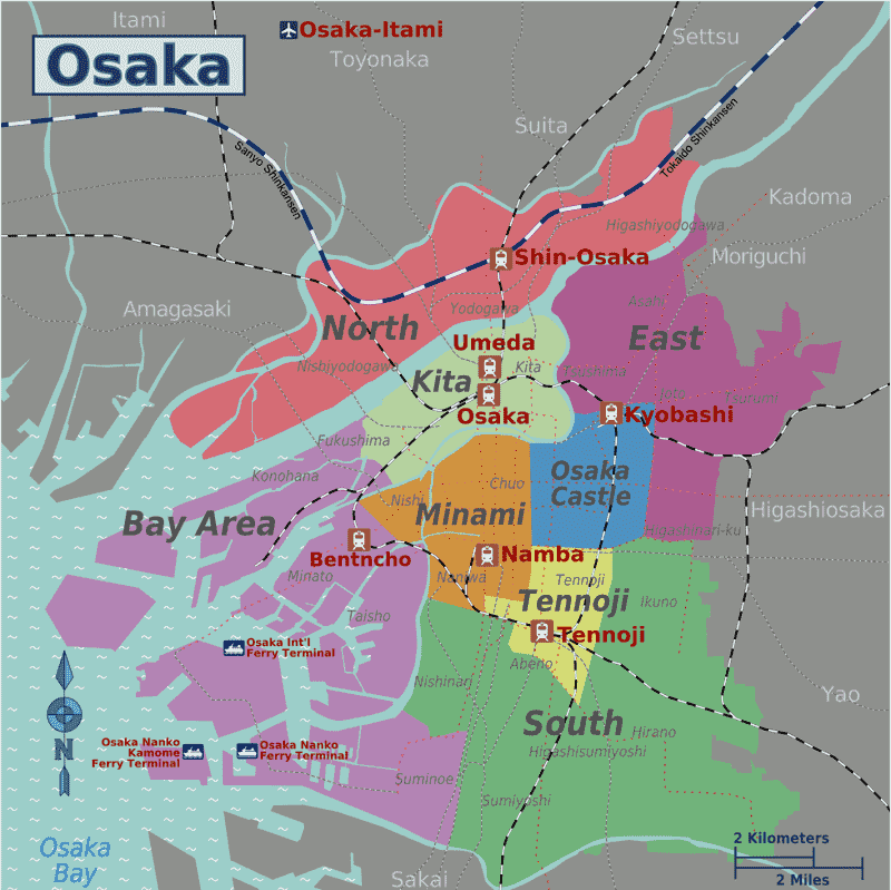 Onde Ficar em Osaka: Mapa