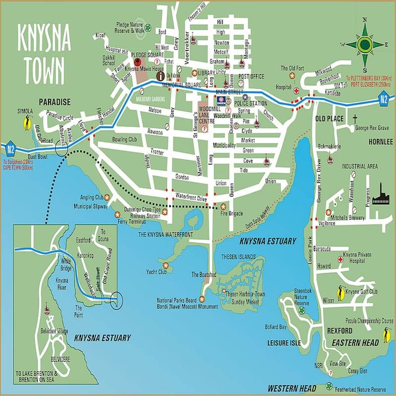 Onde Ficar em Knysna na África do Sul: Mapa