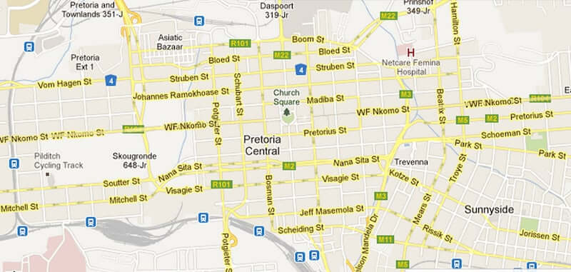 Onde Ficar em Pretória na África do Sul: Mapa