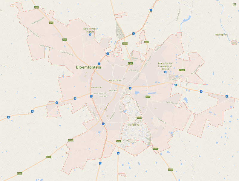 Onde Ficar em Bloemfontein na África do Sul: Mapa